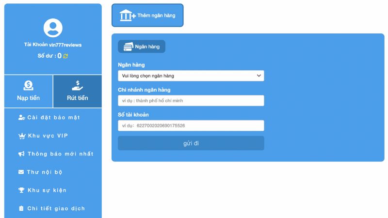 Cách điền thông tin rút vốn Vin777 được hướng dẫn chi tiết từng bước